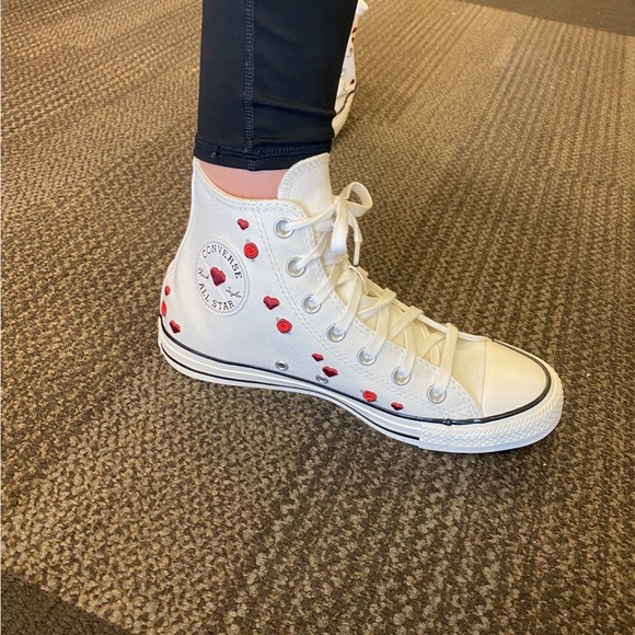 Converse Chuck Taylor ALL STAR White High-Tops with Red Heart & Roses Accents - Picture 4 of 15